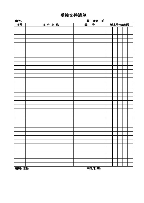 ISO9001全套表格清单(DOC)