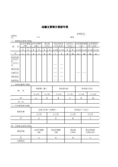 运输主要统计指标年报exel模版 