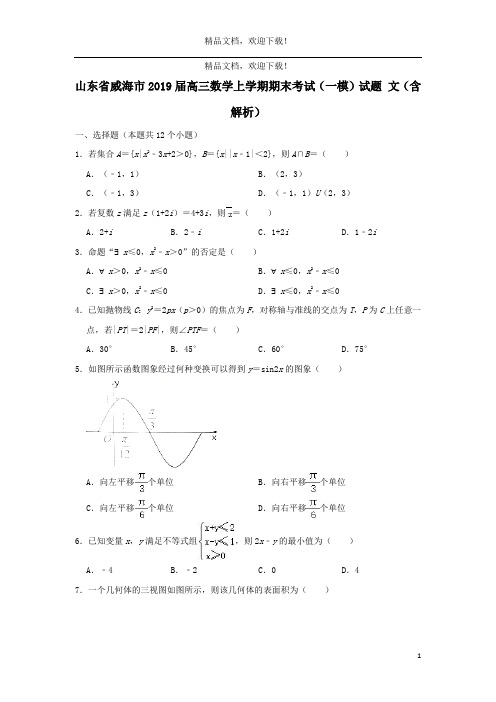 山东省威海市2019届高三数学上学期期末考试(一模)试题文(含解析)