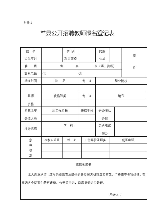 XX县公开招聘教师报名登记表【模板】