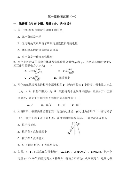 高二物理选修静电场单元测试卷 