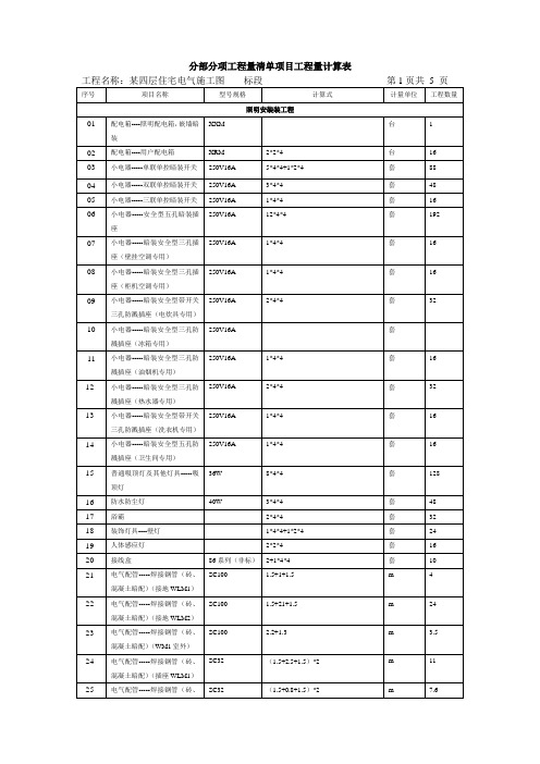 分部分项工程量清单项目工程量计算表