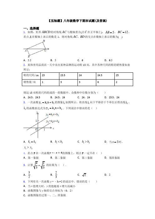 【压轴题】八年级数学下期末试题(及答案)