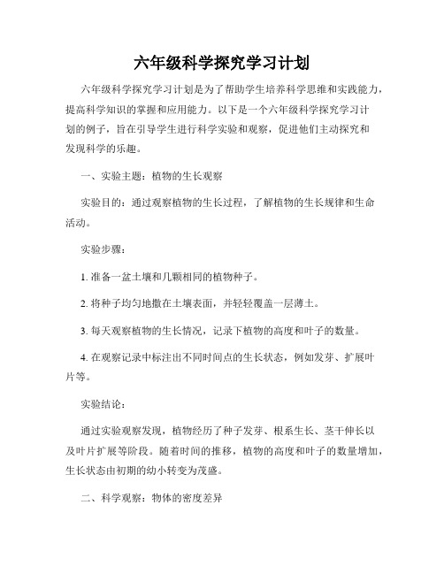 六年级科学探究学习计划