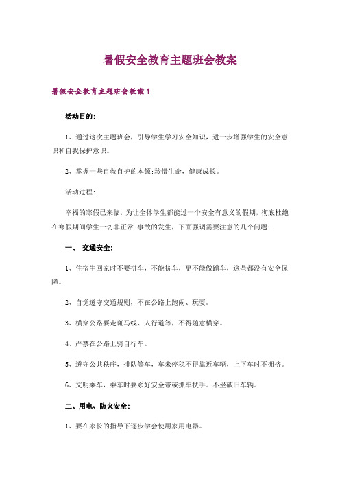 暑假安全教育主题班会教案