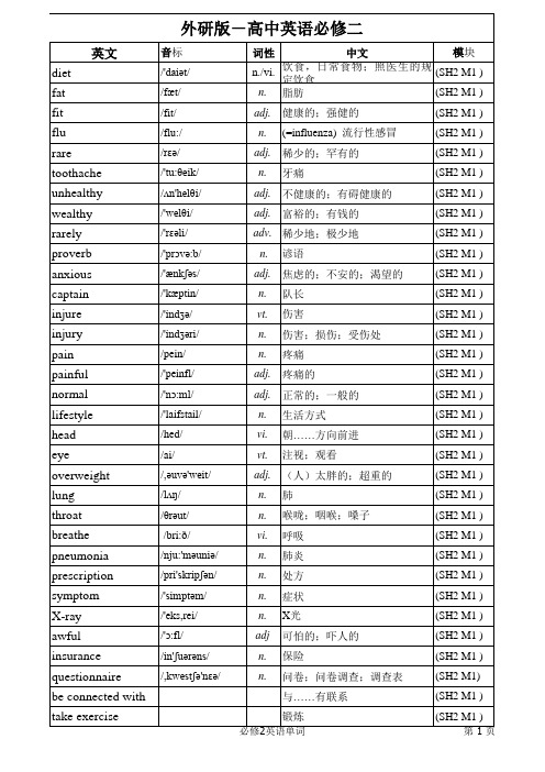 外研版 高中英语单词表 必修二 带音标 