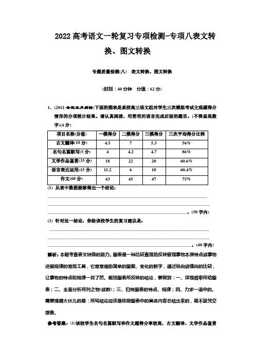 2022高考语文一轮复习专项检测-专项八表文转换、图文转换