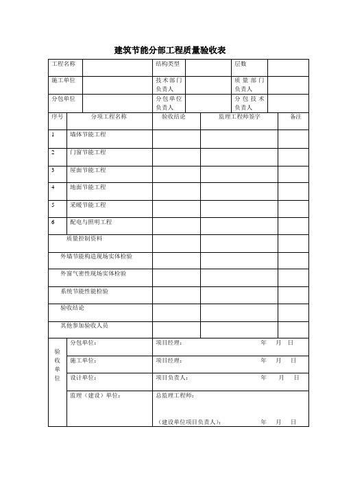 建筑节能分部工程质量验收表、质量验收记录及评估报告等