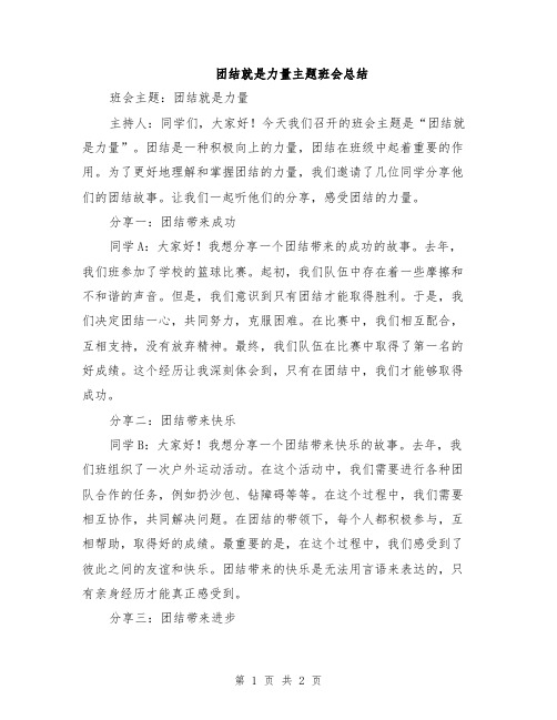 团结就是力量主题班会总结