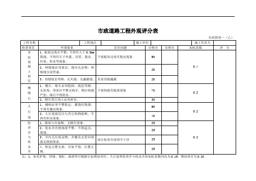 乙 市政道路工程外观评分表