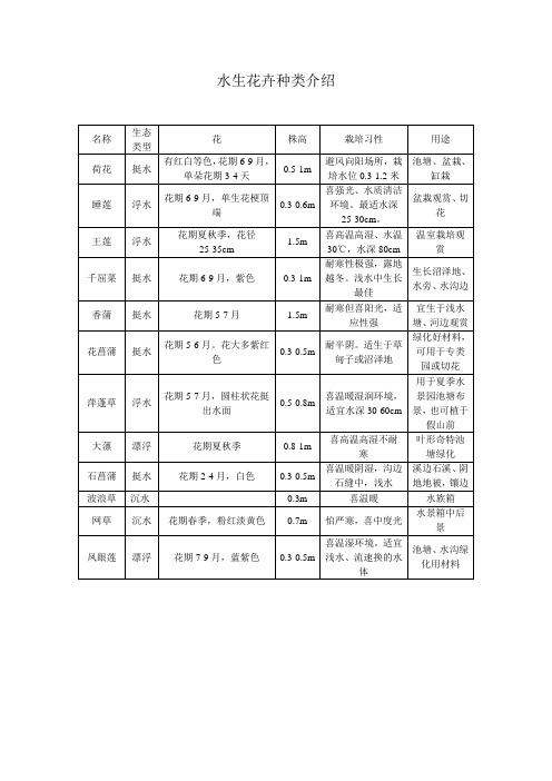 水生花卉种类介绍