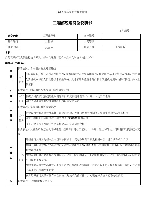 工程部经理岗位说明书