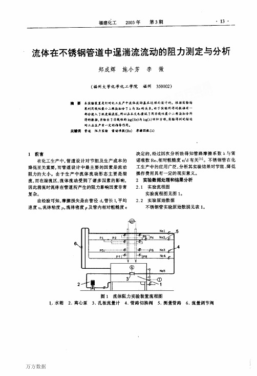 流体在不锈钢管道中逞湍流流动的阻力测定与分析