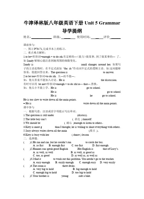 牛津译林版八年级英语下册Unit 5 Grammar 导学提纲(无答案)