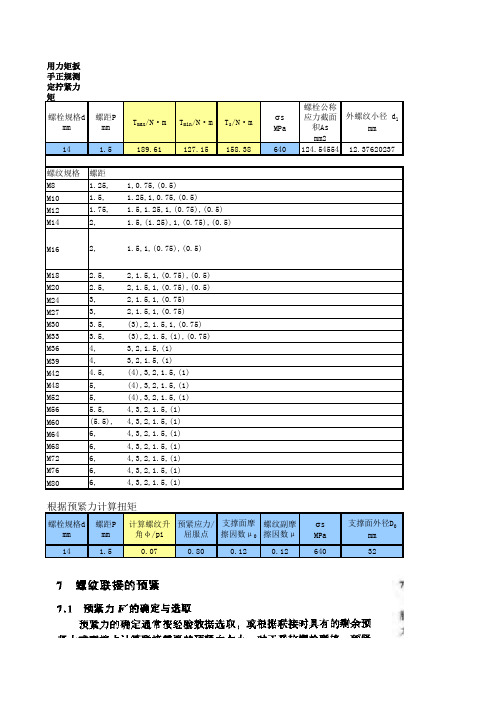 螺栓拧紧力矩及载荷计算公式