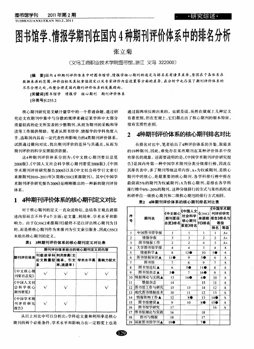 图书馆学、情报学期刊在国内4种期刊评价体系中的排名分析