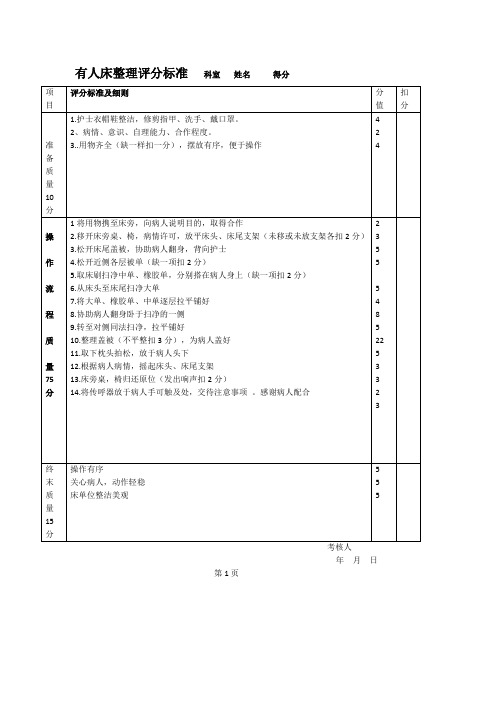 有人床整理评分标准