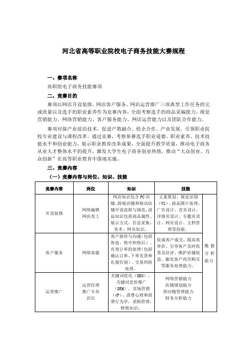 2020年河北省高等职业院校职业技能大赛高职组“电子商务技能”赛项规程大赛规程