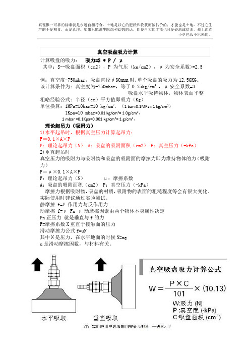 真空吸盘吸力计算公式