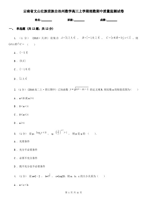 云南省文山壮族苗族自治州数学高三上学期理数期中质量监测试卷