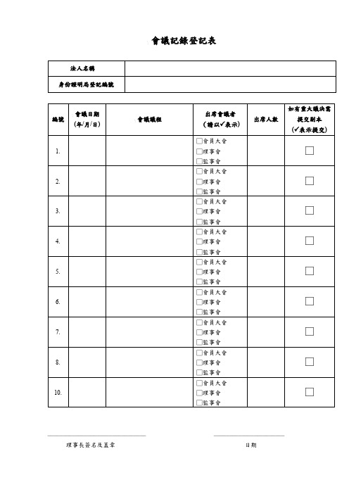 会议记录登记表【模板】