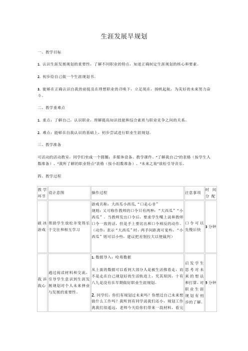 生涯发展早规划(教案)中职心理健康教育通用版