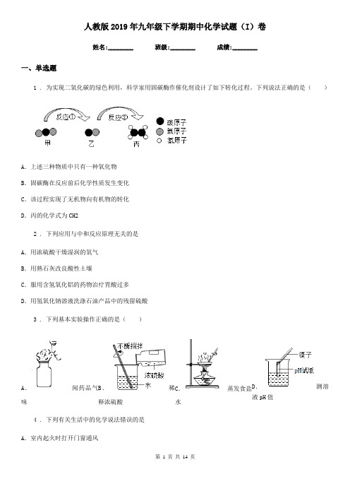 人教版2019年九年级下学期期中化学试题(I)卷