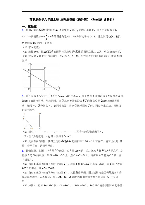 苏教版数学九年级上册 压轴解答题(提升篇)(Word版 含解析)