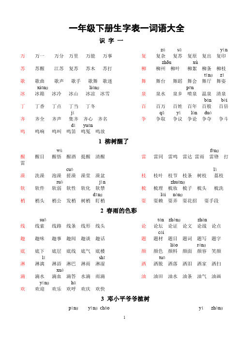 【推荐】一年级语文下册一字开花(含生字表一生字表二)