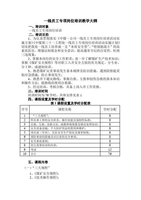 一线员工岗位培训教学大纲