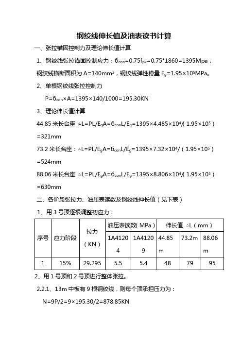 钢绞线伸长值及油表读书计算