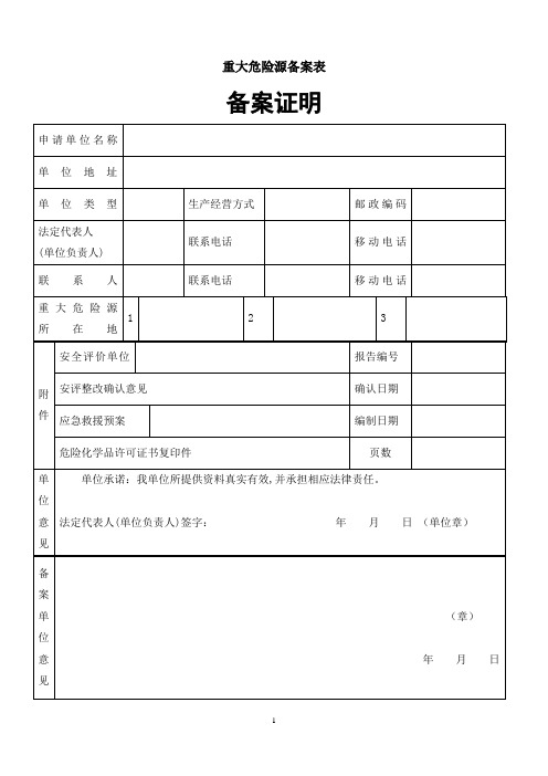 重大危险源的备案记录范本