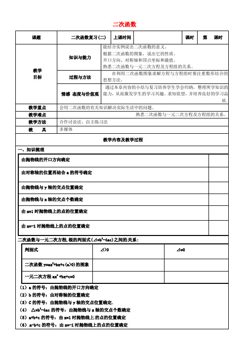 中考数学 二次函数复习教案2 苏科版