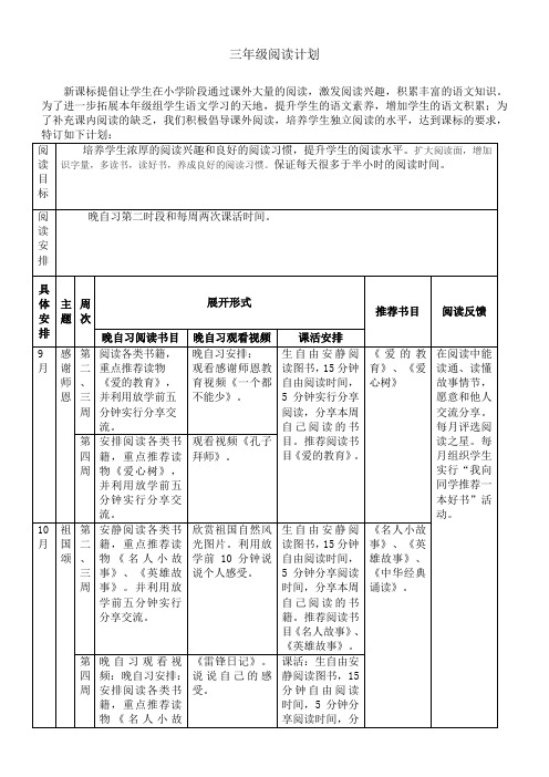 三年级阅读计划