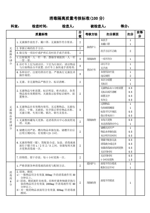 消毒隔离质量考核标准