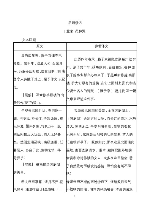 (名师整理)部编人教版语文九年级上册《岳阳楼记》复习知识清单及精讲精练(含答案解析)