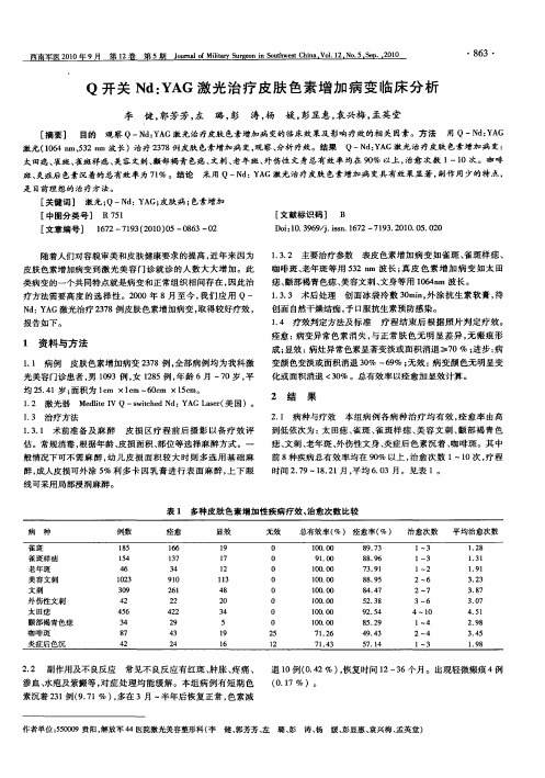 Q开关Nd：YAG激光治疗皮肤色素增加病变临床分析