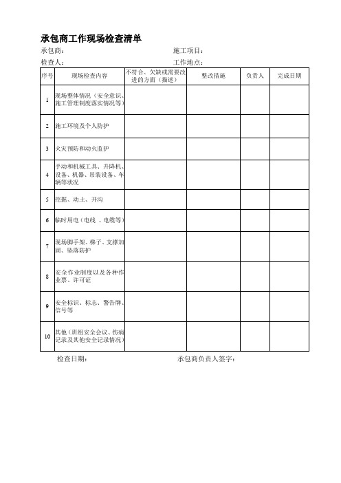 承包商现场安全检查表