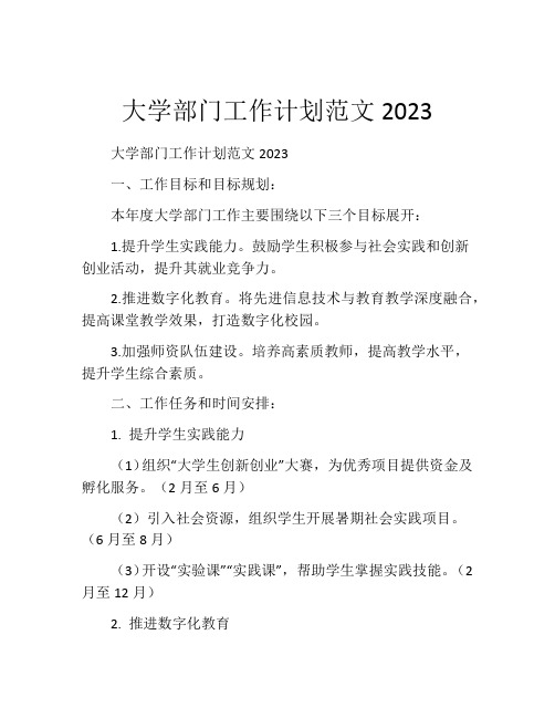 大学部门工作计划范文2023