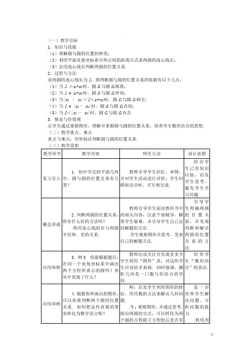 高中数学 4.2.2圆与圆的位置关系精品教案 新人教A版必修2