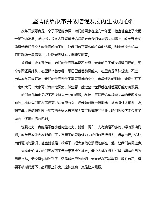 坚持依靠改革开放增强发展内生动力心得