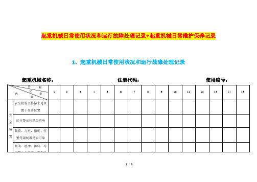 起重机械日常使用状况和运行故障处理记录+起重机械日常维护保养记录