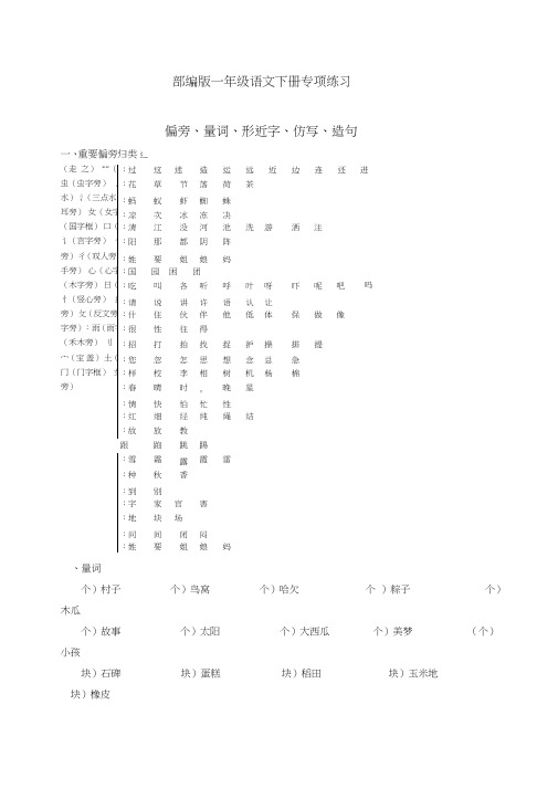 2019部编版一年级语文下册(偏旁、量词、形近字、仿写、造句)汇总.docx