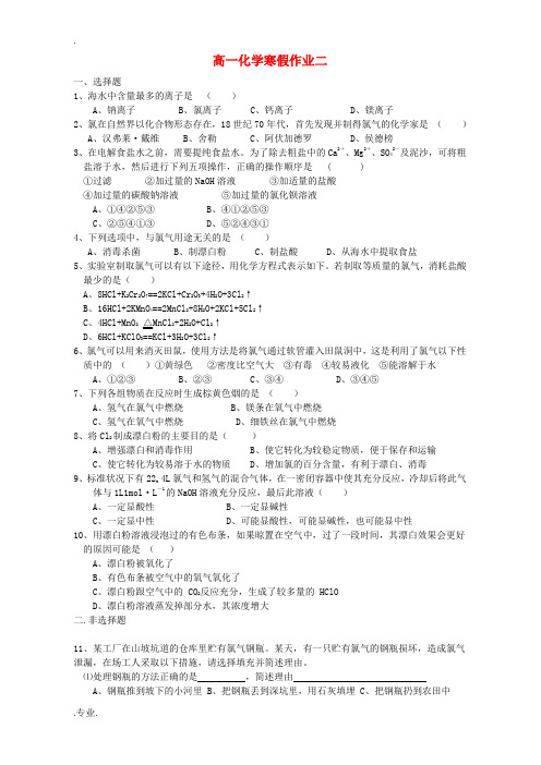 高一化学寒假作业二 鲁教版