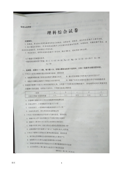 2018届贵州省贵阳市第一中学高三上学期适应性月考(二)理科综合试题(图片版)解析