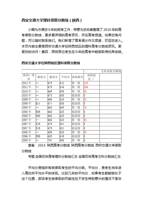 西安交通大学理科录取分数线（陕西）