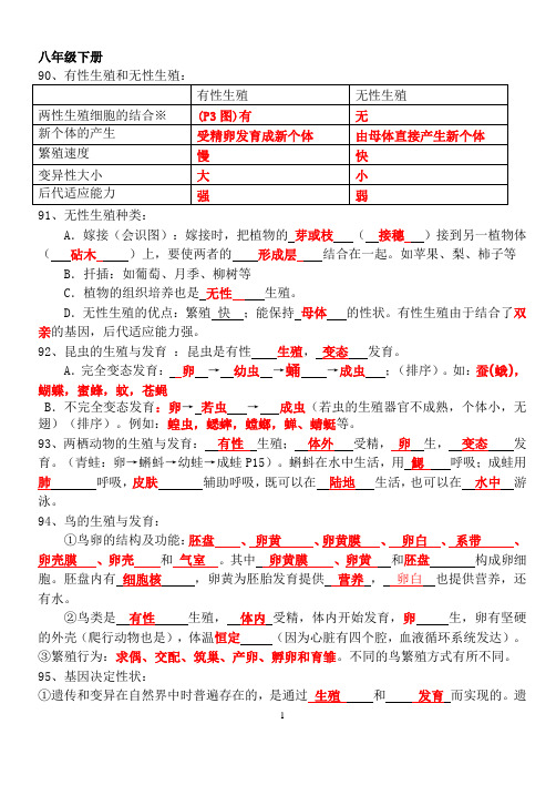 八年级下册生物知识点汇总及答案