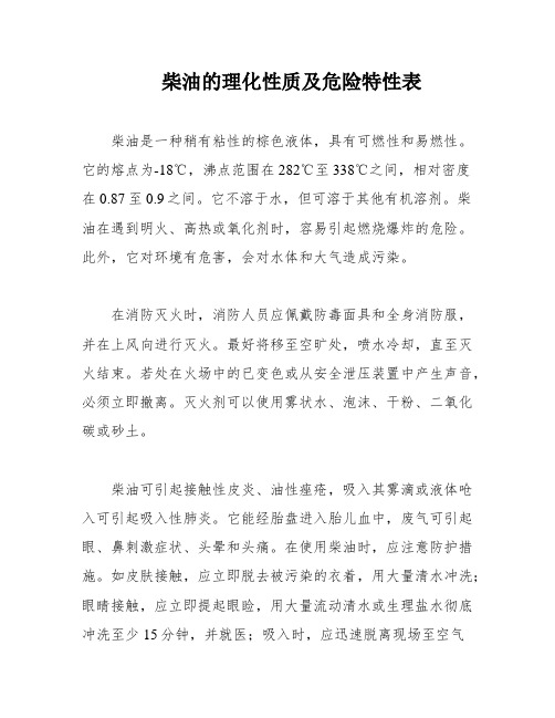 柴油的理化性质及危险特性表