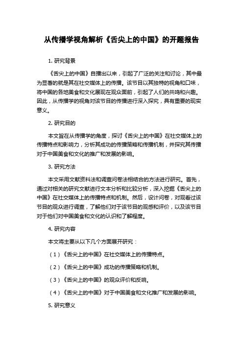 从传播学视角解析《舌尖上的中国》的开题报告