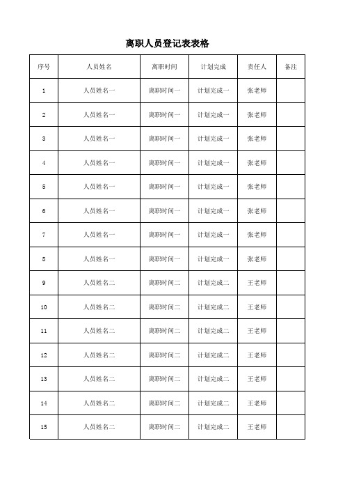 离职人员登记表表格